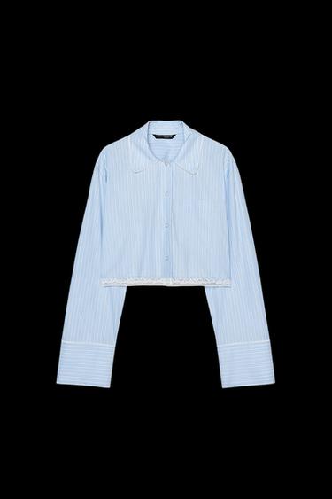 CAMISA CROP Y TOP RAYAS ENCAJE - Azul claro de Zara - Imagen 0
