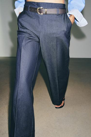 BELTED TROUSERS WITH TURN-UP HEMS - Indigo by Zara