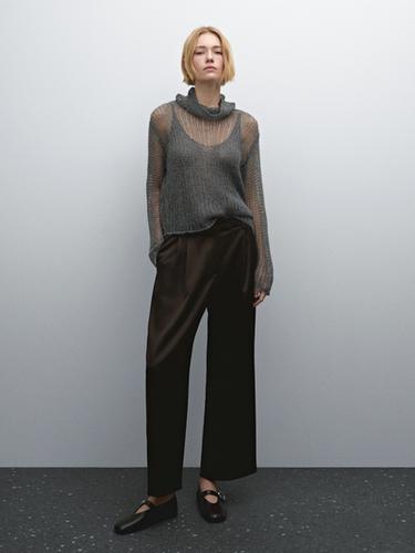 Zara Flowing wide-leg satin trousers - Brown - Image 0