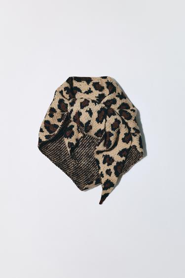 TRIANGULAR KNIT ANIMAL PRINT SCARF - Brown by Zara