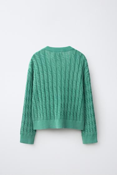 FRUIT OF THE LOOM™ CABLE-KNIT CARDIGAN — Mid-green 2