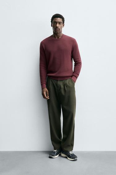 ÁO LEN VẢI DỆT DÁNG REGULAR FIT - Màu đỏ tía từ Zara