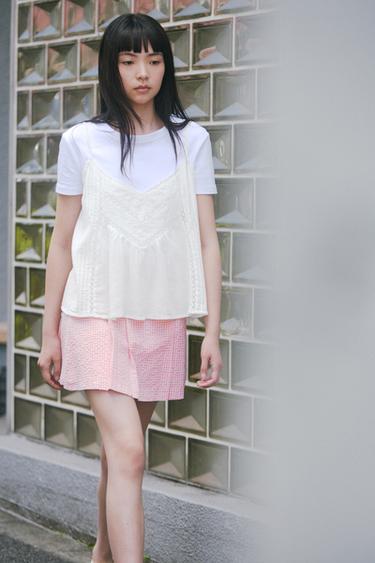 GINGHAM SKORT - Pink / White by Zara