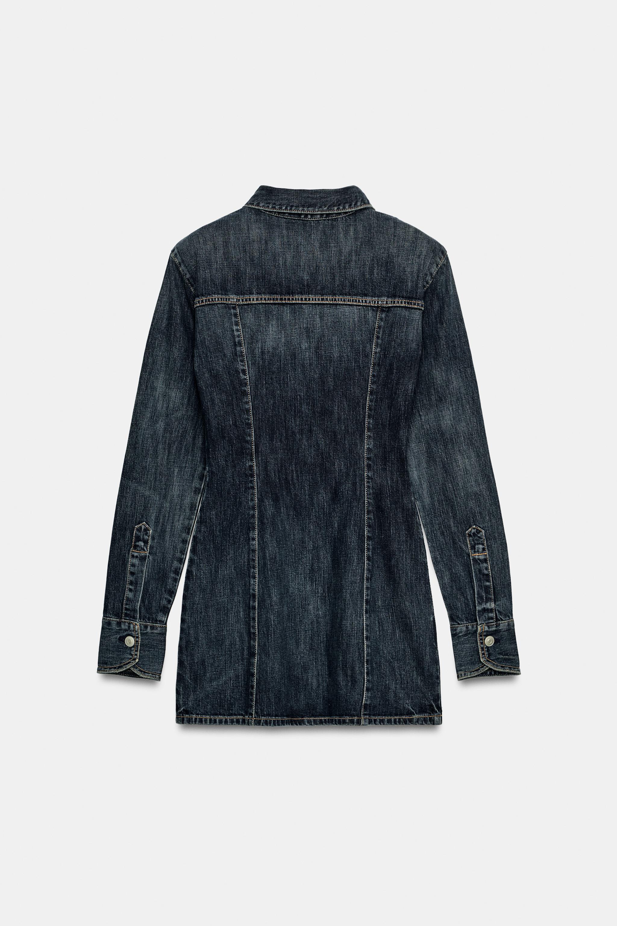Zara TRF DENIM MİNİ VATKALI ELBİSE görsel 7