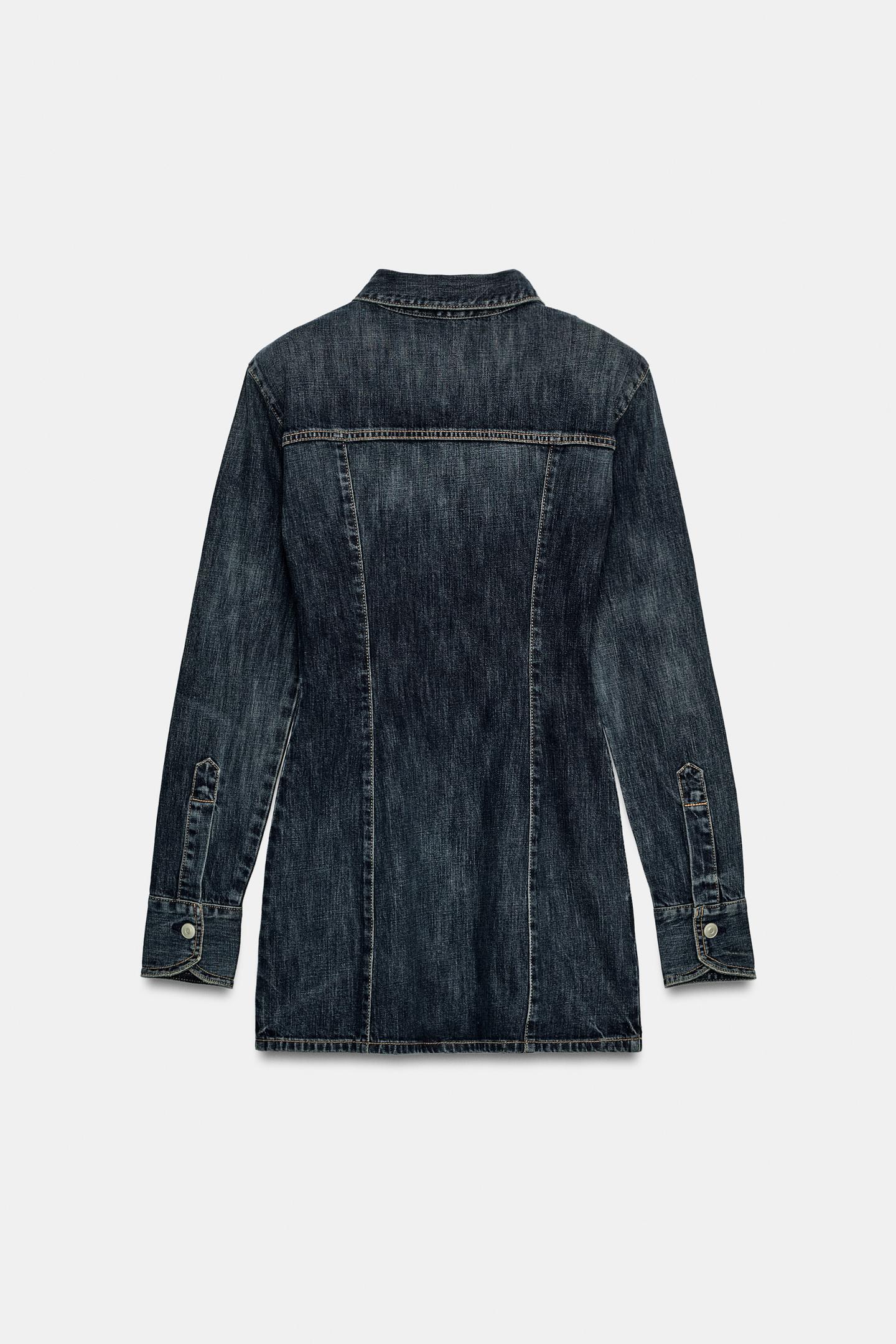 Женское платье Zara Trf Shoulder-Pad Denim Mini, цвет: Тёмно-синий — фото 7