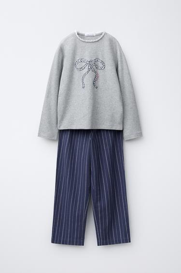 6-14 ANS/ PYJAMA RAYURES ET NŒUD - Bleu de Zara - Image 0
