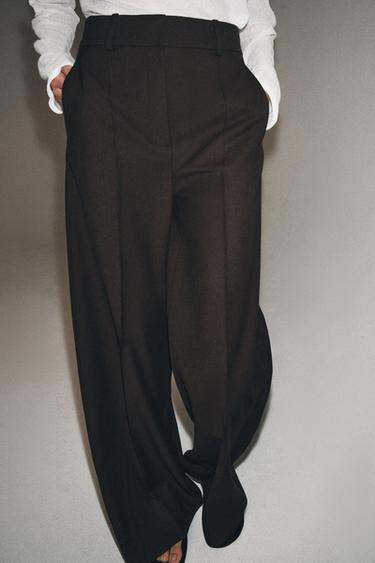 MINIMALIST WIDE-LEG TROUSERS ZW COLLECTION - Brown by Zara