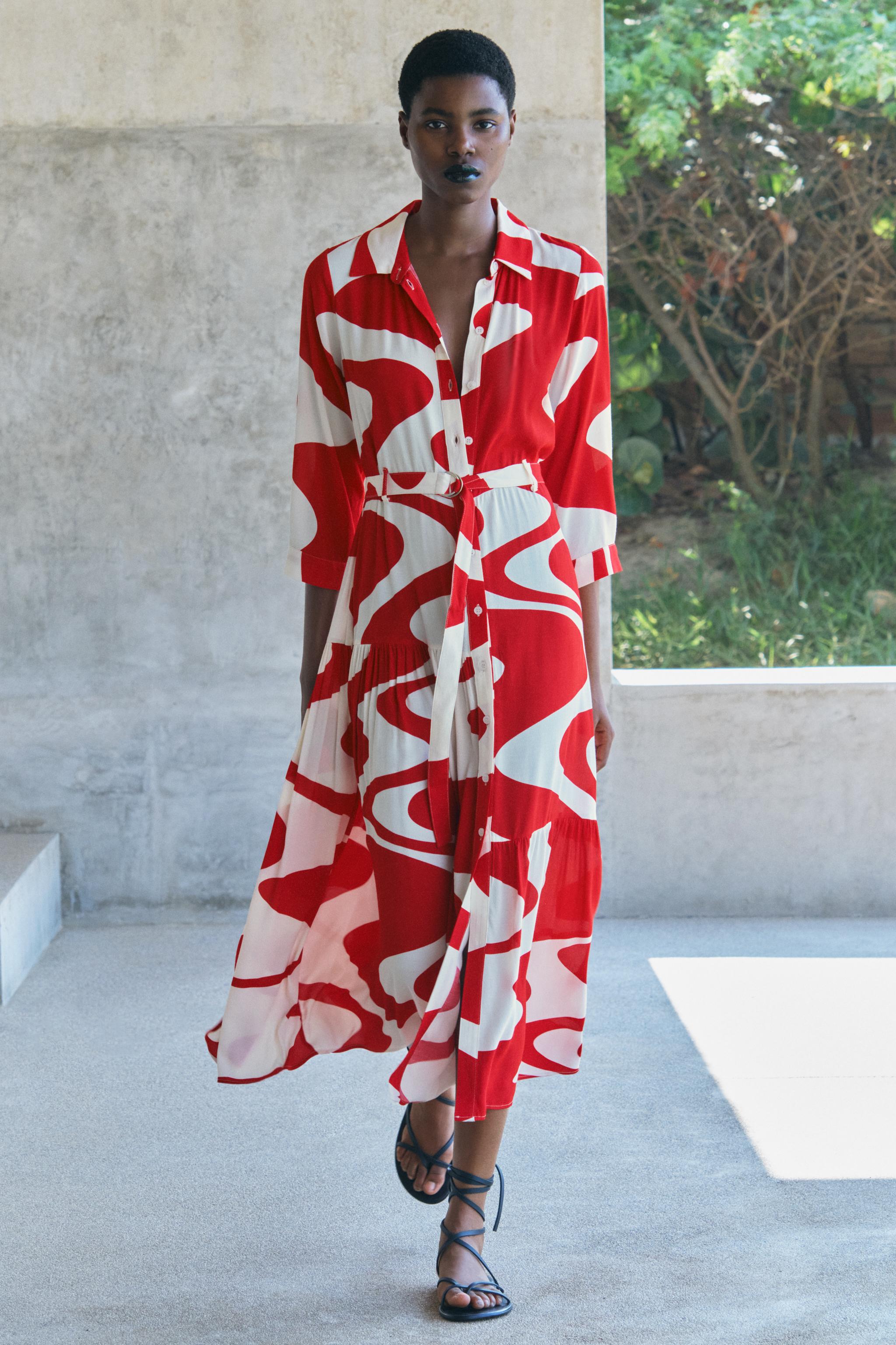 PRINTED DRESS ZW COLLECTION - Red / White | ZARA United States