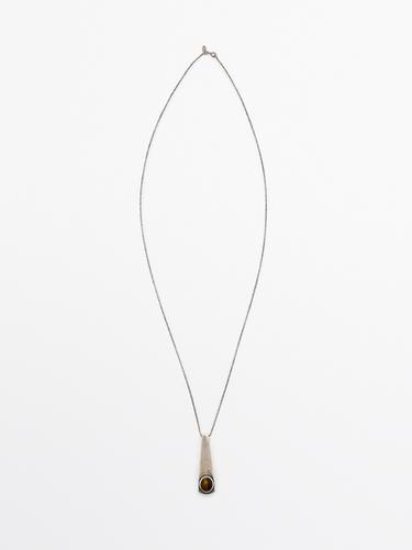 Zara Geometric pendant with stone - Silver - Image 0