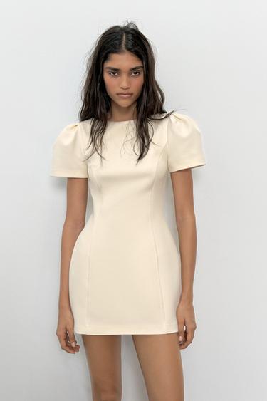 Zara SHORT PLEATED POCKET DRESS - Oyster-white