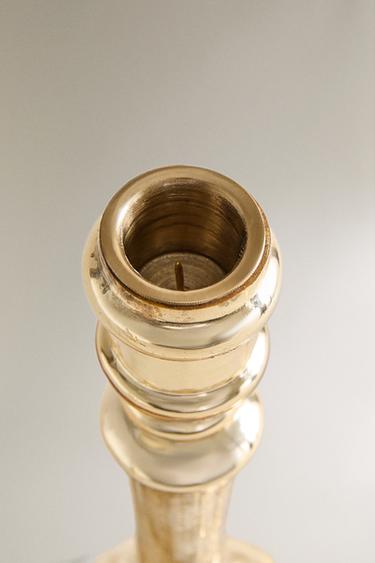 ANTIQUE FINISH GLASS CHRISTMAS CANDLESTICK - Gold by Zara - Image 2