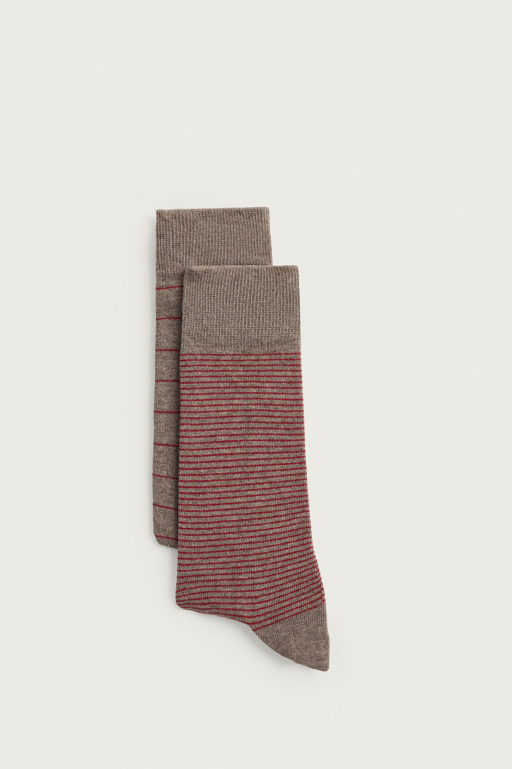 COMBINED STRIPED SOCKS 2-PACK — Beige