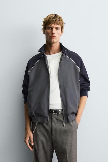 Zara COLOR BLOCK CONTRAST JACKET - Blue / Gray