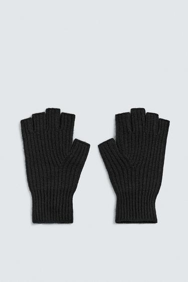 WOOL BLEND KNIT MITTENS - Black by Zara
