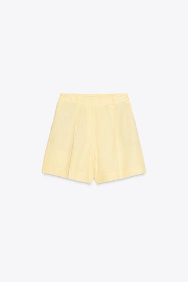BERMUDA TAILLE HAUTE AVEC LIN - Jaune de Zara - Image 2