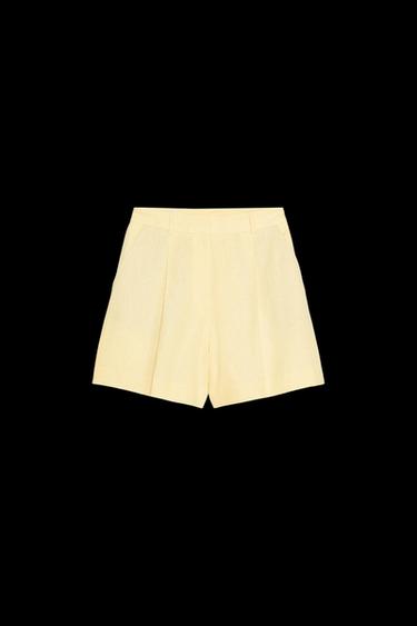 HIGH-WAIST LINEN BLEND BERMUDA SHORTS - Yellow by Zara - Image 0