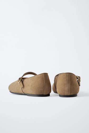SPLIT SUEDE BALLERINAS - Brown by Zara - Image 3