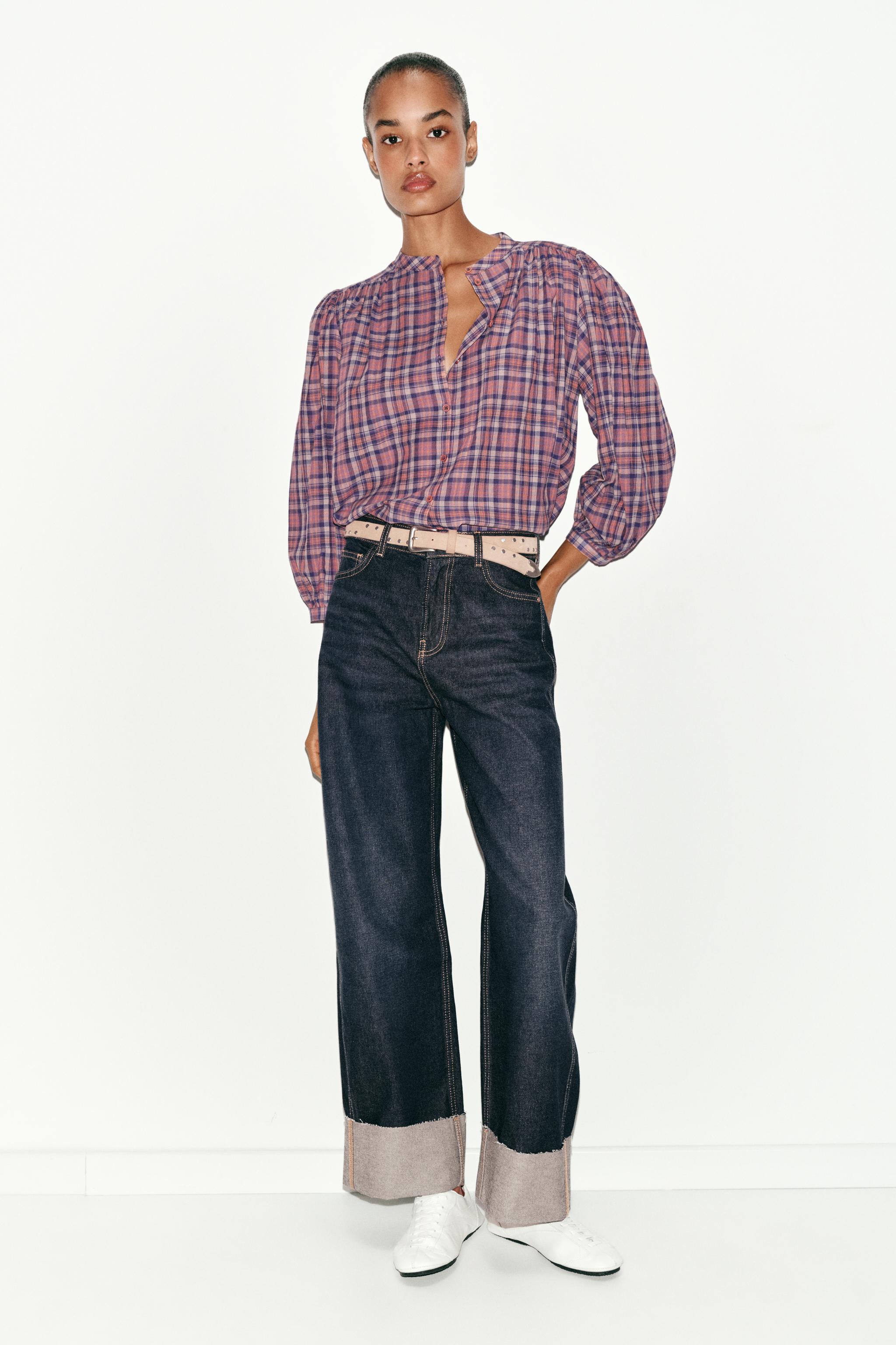 クルーネックチェック柄ブラウス - マルチカラ― | ZARA Japan / 日本