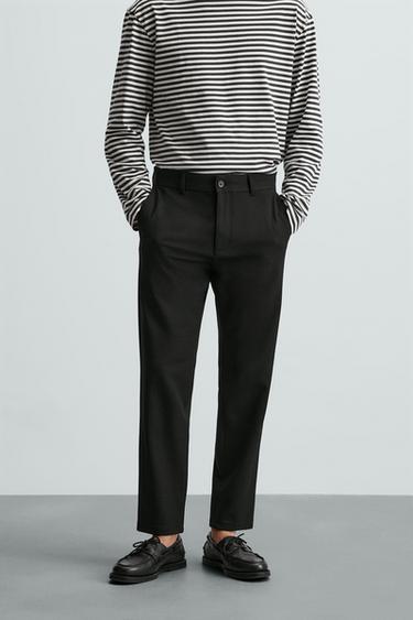 Zara TEXTURED STRETCH PANTS - Black