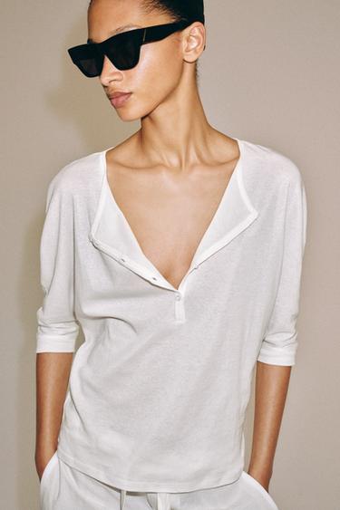 COTTON HENLEY T-SHIRT - White by Zara