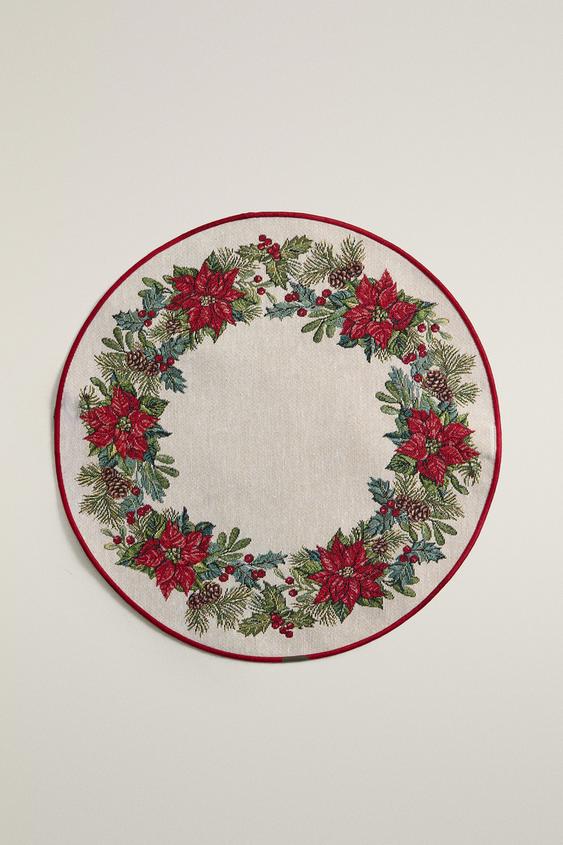 Zara FLORAL CHRISTMAS JACQUARD PLACEMAT - Green - Image 0