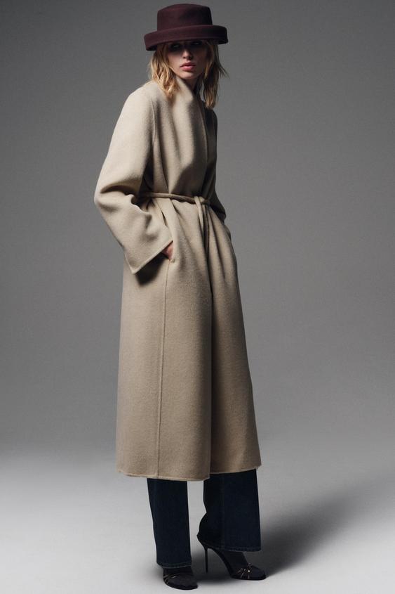 ABRIGO CINTURÓN CON LANA ZW COLLECTION - Crudo de Zara - Imagen 0