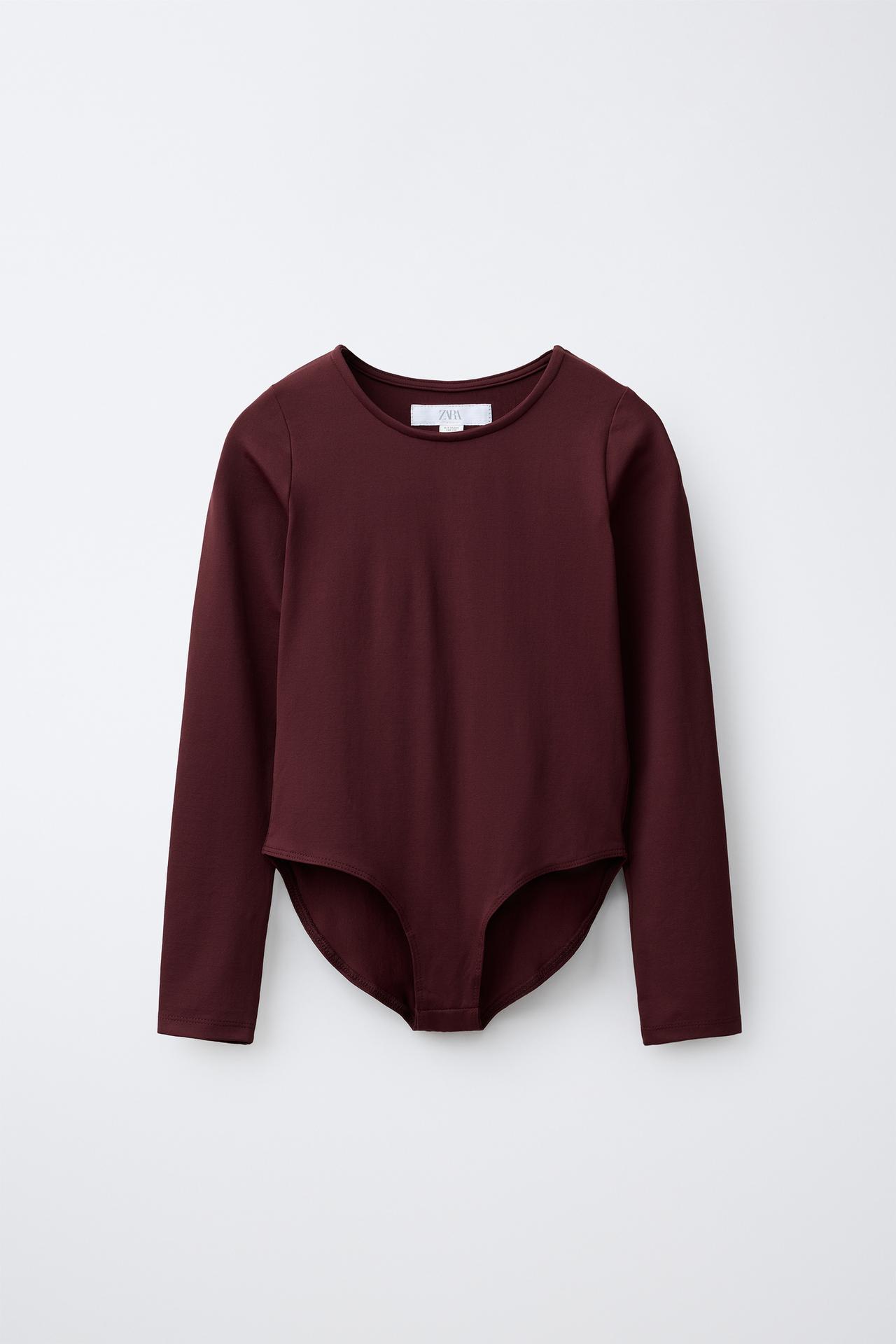 LONG SLEEVE SOLID BODYSUIT — Burgundy