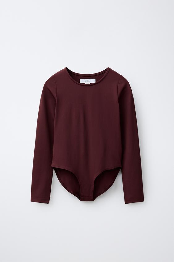 PLAIN LONG SLEEVE BODYSUIT - Burgundy by Zara - Image 0