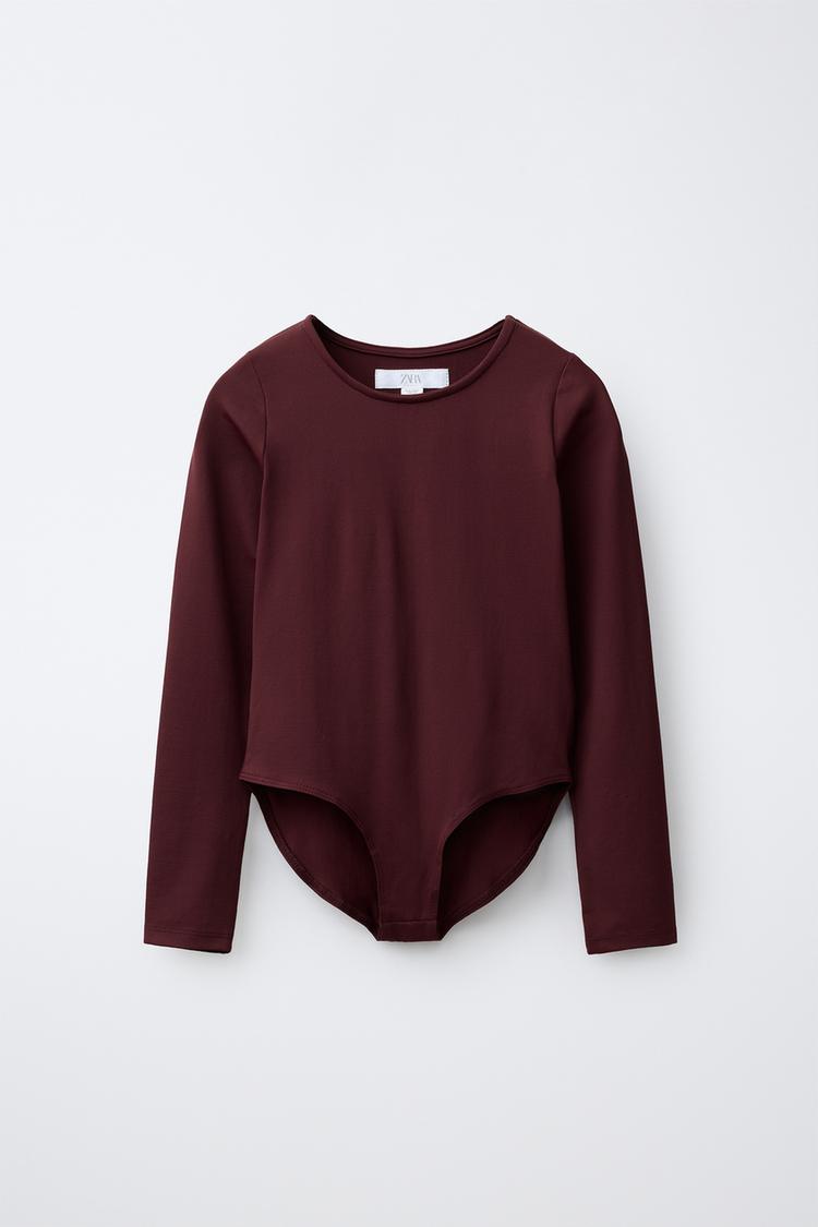 LONG SLEEVE SOLID BODYSUIT — Burgundy