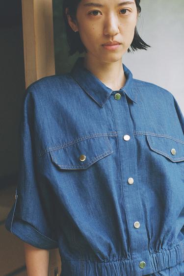 SHORT SLEEVE LINEN BLEND JACKET - Indigo by Zara