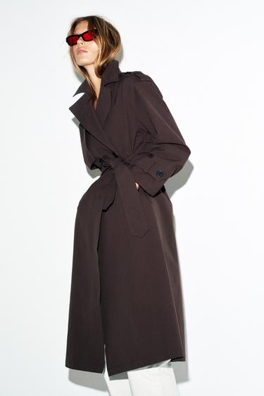 Zara LONG BELTED WATER REPELLENT WINDPROOF TRENCH COAT - Brown