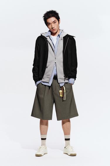 Zara ORIGINS 系列重磅連帽拉鍊運動衫 - 斑紋灰色