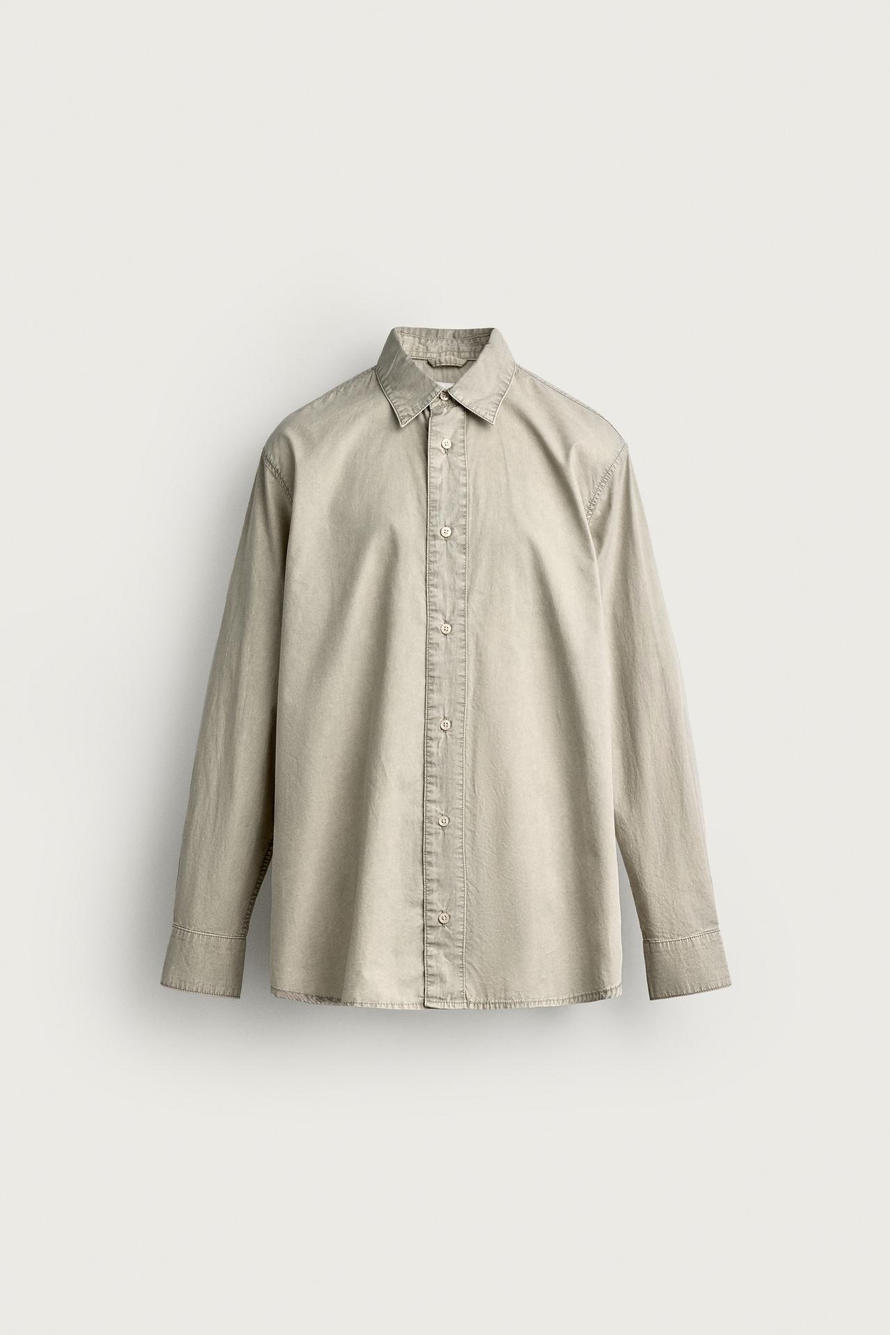 ACID WASH RELAXED FIT SHIRT — Beige