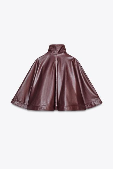 ZW COLLECTION LIMITED EDITION 100% LEATHER CAPE - Burgundy by Zara - Image 5