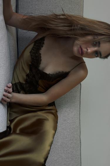 SATIN AND LACE COMBINED DRESS - Beige by Zara - Image 2