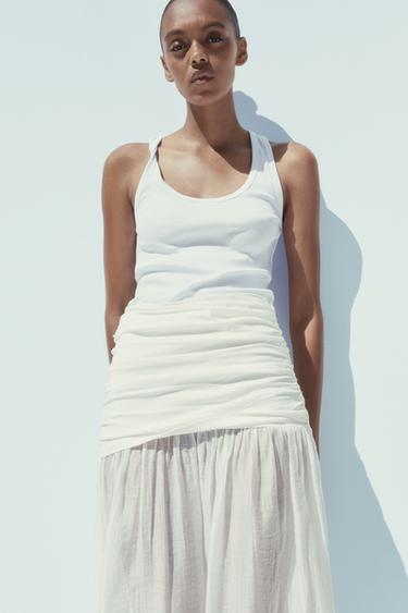 CONTRAST MIDI SKIRT - Ecru by Zara - Image 2