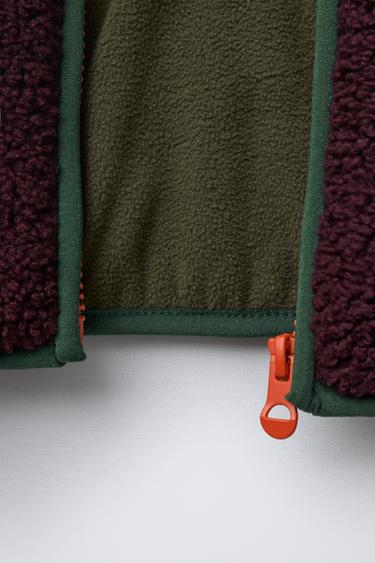 COLOUR BLOCK FAUX SHEARLING FLEECE-LINED JACKET - ecru/khaki by Zara - Image 7