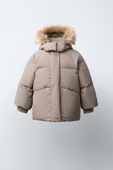 WATER-REPELLENT FEATHER DOWN JACKET WITH DETACHABLE FAUX FUR HOOD - Beige by Zara - Image 0