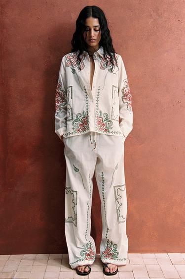 ZW COLLECTION EMBROIDERED TROUSERS - Multicoloured by Zara