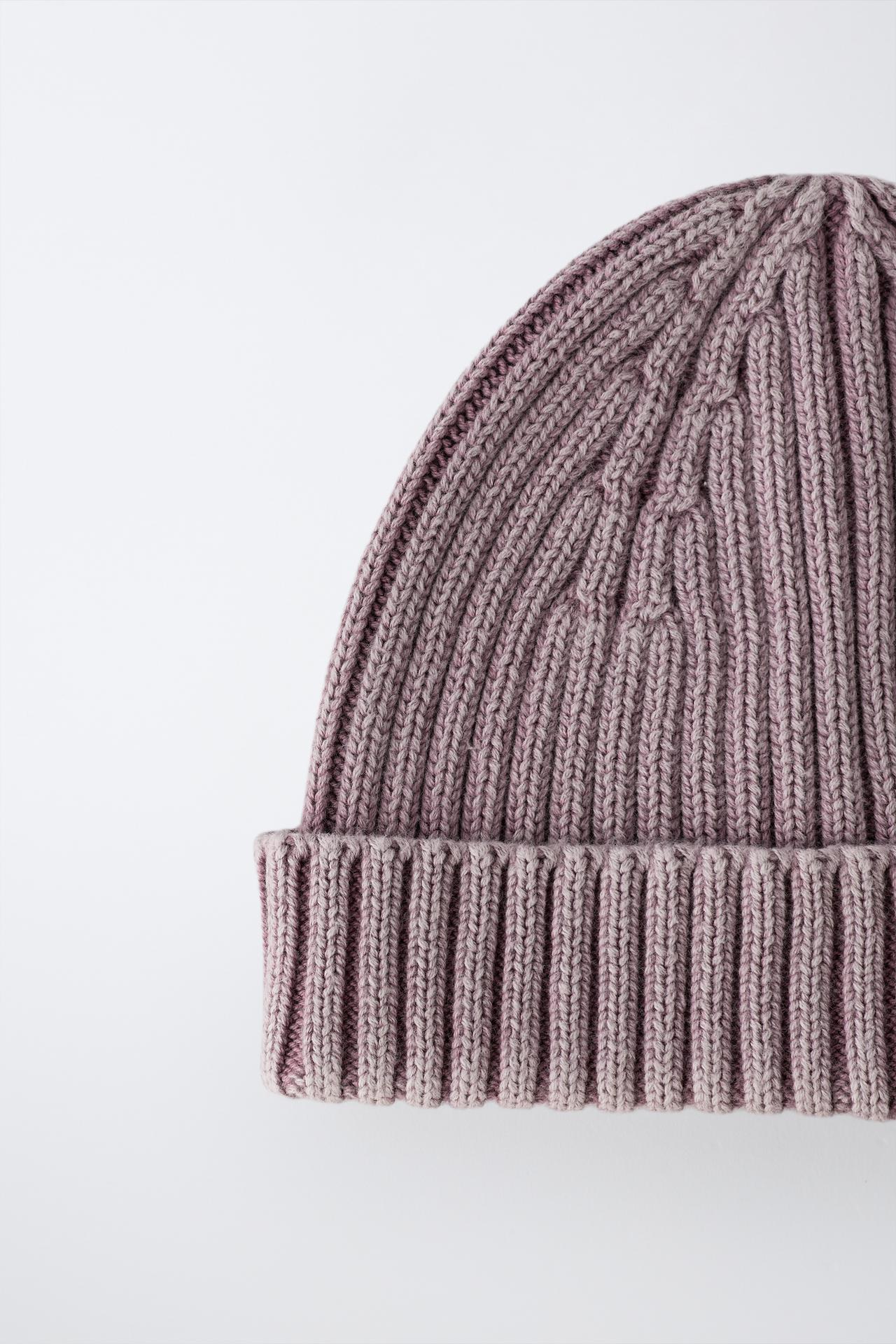 WASHED-EFFECT KNIT BEANIE — Pale pink