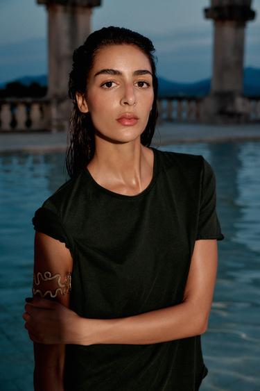 Zara WASHED SHORT SLEEVE T-SHIRT - Charcoal