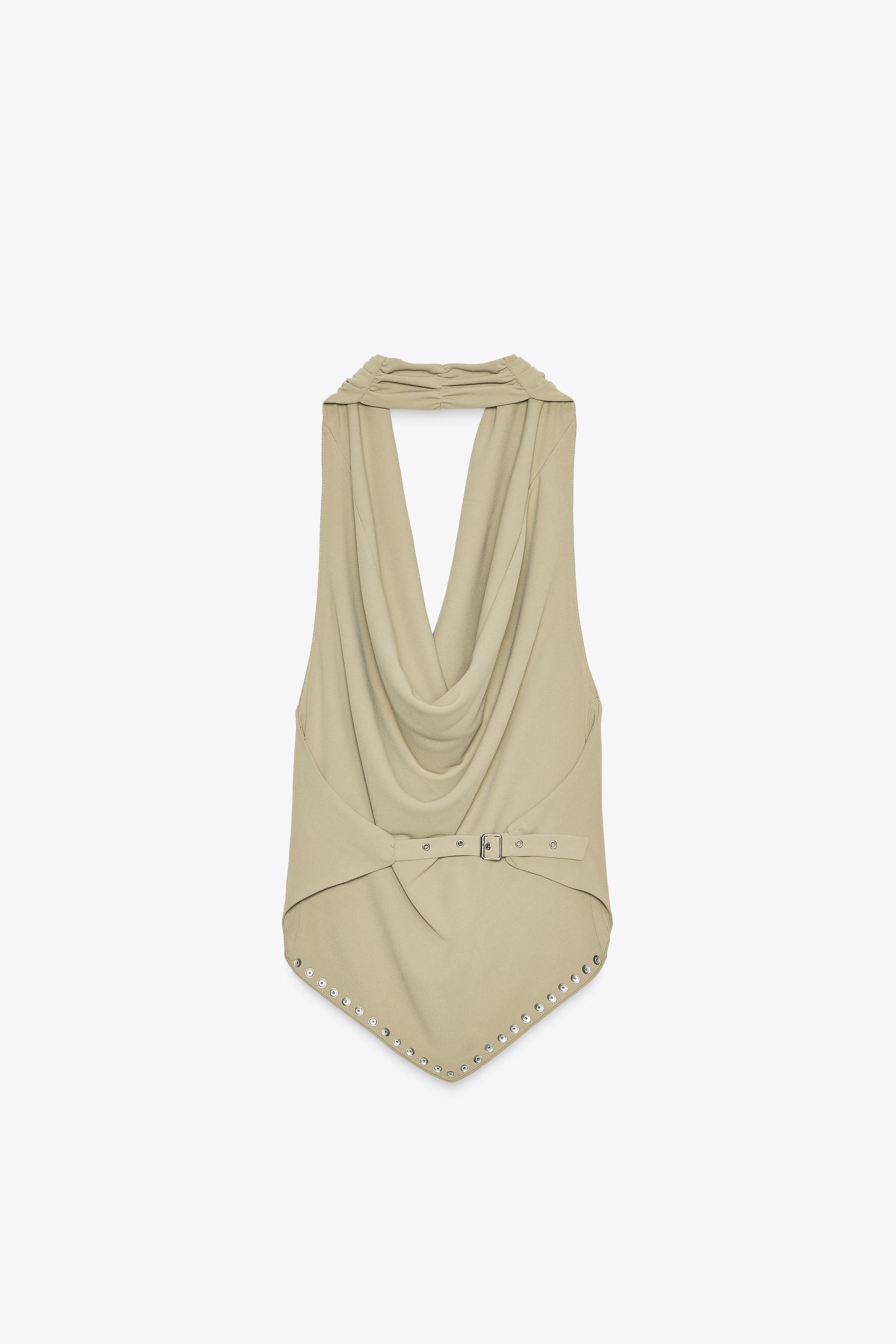 STUDDED HALTER TOP - Gray green | ZARA United States