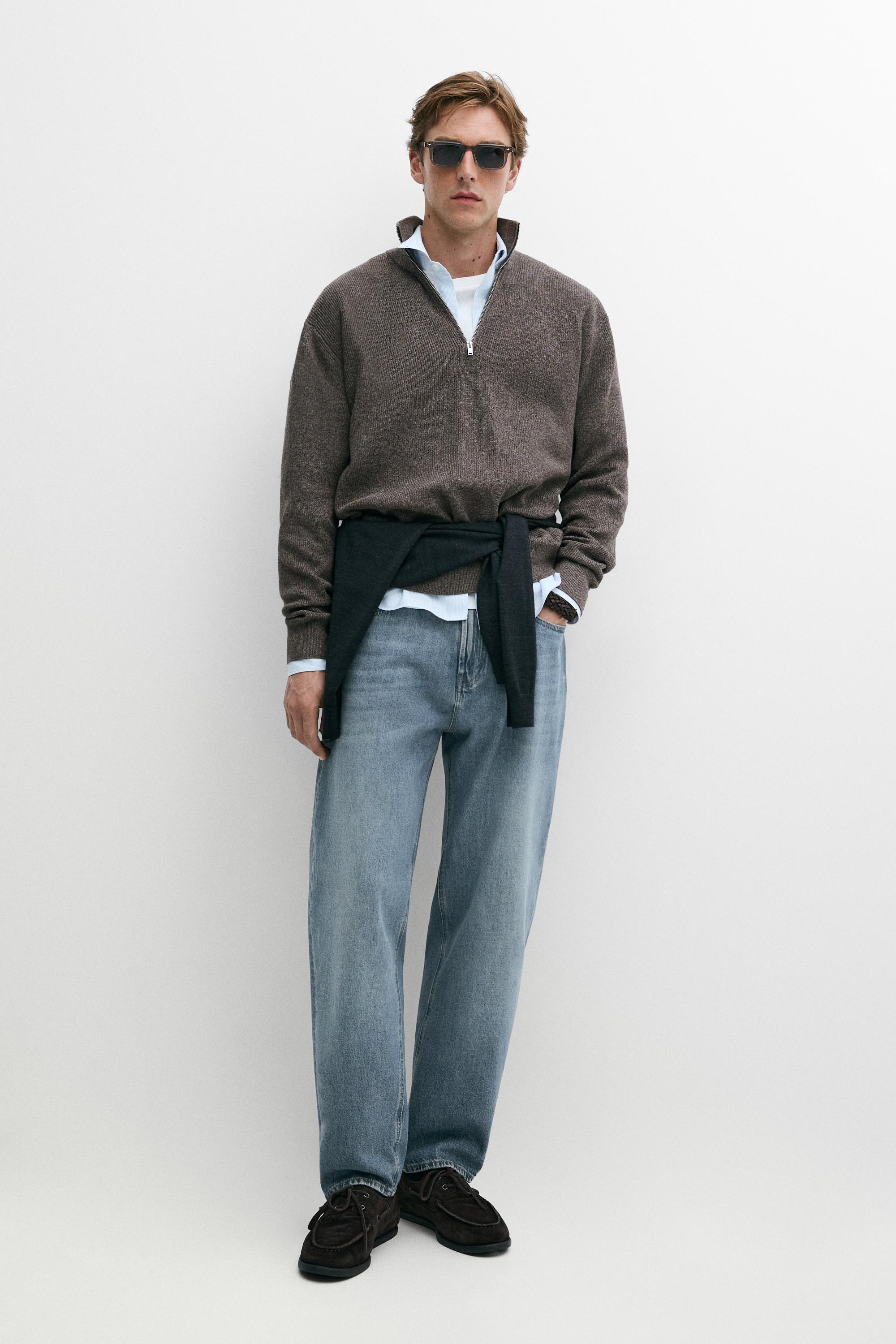 Mock neck knit sweater with zip - Mink | ZARA Canada