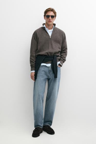 Zara Mock neck knit sweater with zip - Mink - Image 0