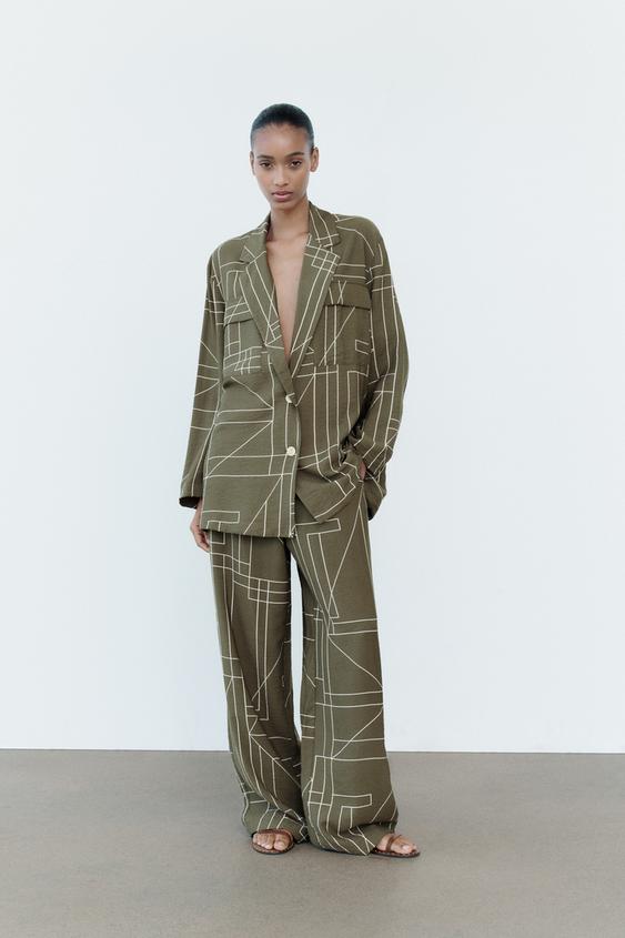 GEOMETRIC PRINT PANTS Khaki ZARA Mexico