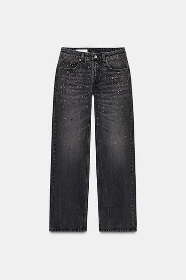 TRF LOW-RISE RHINESTONE STRAIGHT JEANS - Black by Zara