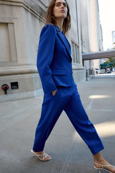 Zara TURNED UP CUFF STRAIGHT LEG PANTS - Bluish