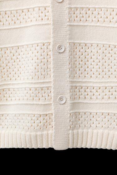 Zara CROCHET KNIT SHIRT - Ecru