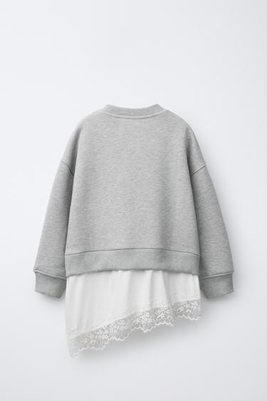 SWEAT DOUBLE BAS DENTELLE - Gris chiné de Zara - Image 1