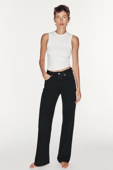Zara TRF HIGH-RISE WIDE LEG JEANS - Black